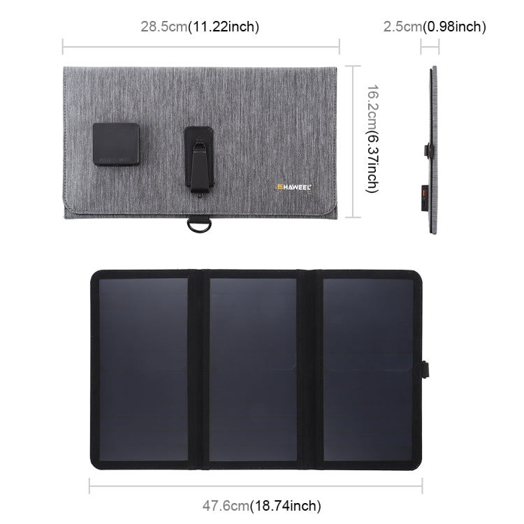 HAWEEL 21W Ultrathin 3-Fold Foldable 5V / 3A Solar Panel Charger with Dual USB Ports, Support QC3.0 and AFC(Black) - Charger by HAWEEL | Online Shopping UK | buy2fix