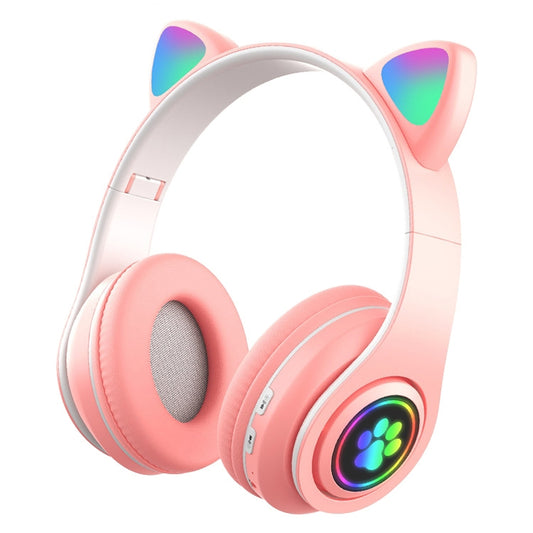 B39 Cat Ear Design LED Gradient Light Wireless Bluetooth Headset(Pink) - Multimedia Headset by buy2fix | Online Shopping UK | buy2fix