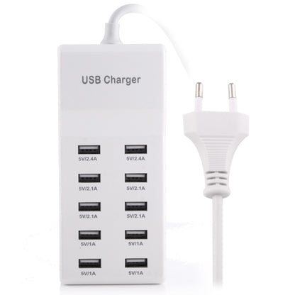 5V 2.4A / 2.1A / 1A 10-Port USB Charger Adapter, EU Plug(White) - Multifunction Charger by buy2fix | Online Shopping UK | buy2fix