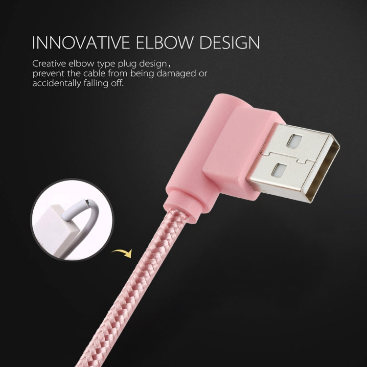 25cm Nylon Weave Style USB to 8 Pin Double Elbow Charging Cable(Pink) - Normal Style Cable by buy2fix | Online Shopping UK | buy2fix