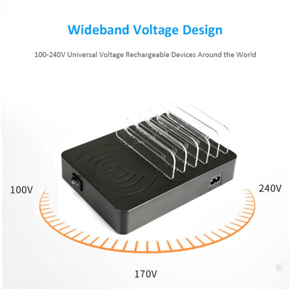 50W 6 USB Ports + 2 USB-C / Type-C Ports + Wireless Charging Multi-function Charger with LED Display & Detachable Bezel, EU Plug - Multifunction Charger by buy2fix | Online Shopping UK | buy2fix