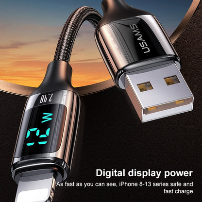 USAMS US-SJ543 U78 8 Pin Aluminum Alloy Digital Display Charging Data Cable, Length: 1.2m (Black) - Normal Style Cable by USAMS | Online Shopping UK | buy2fix