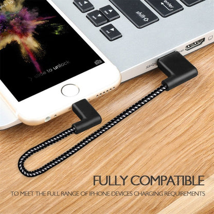 20cm 2A USB to 8 Pin Nylon Weave Style Double Elbow Data Sync Charging Cable - Normal Style Cable by buy2fix | Online Shopping UK | buy2fix