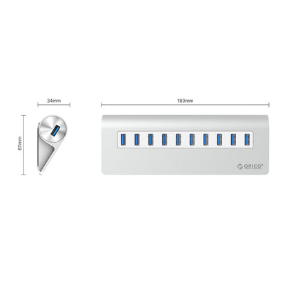 ORICO M3H10-U3-V2 Aluminum Alloy 10 USB 3.0 Ports HUB - USB HUB by ORICO | Online Shopping UK | buy2fix