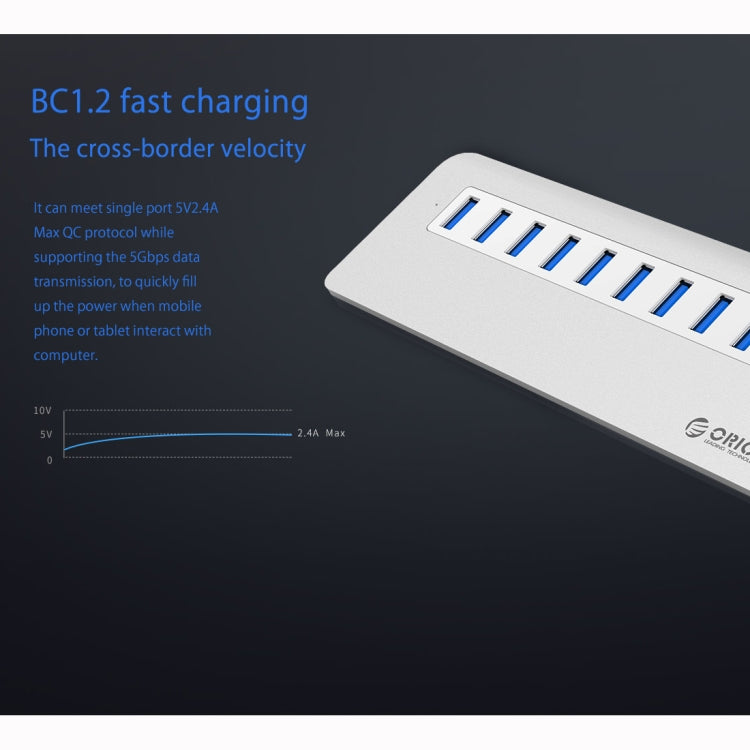 ORICO M3H10-U3-V2 Aluminum Alloy 10 USB 3.0 Ports HUB - USB HUB by ORICO | Online Shopping UK | buy2fix