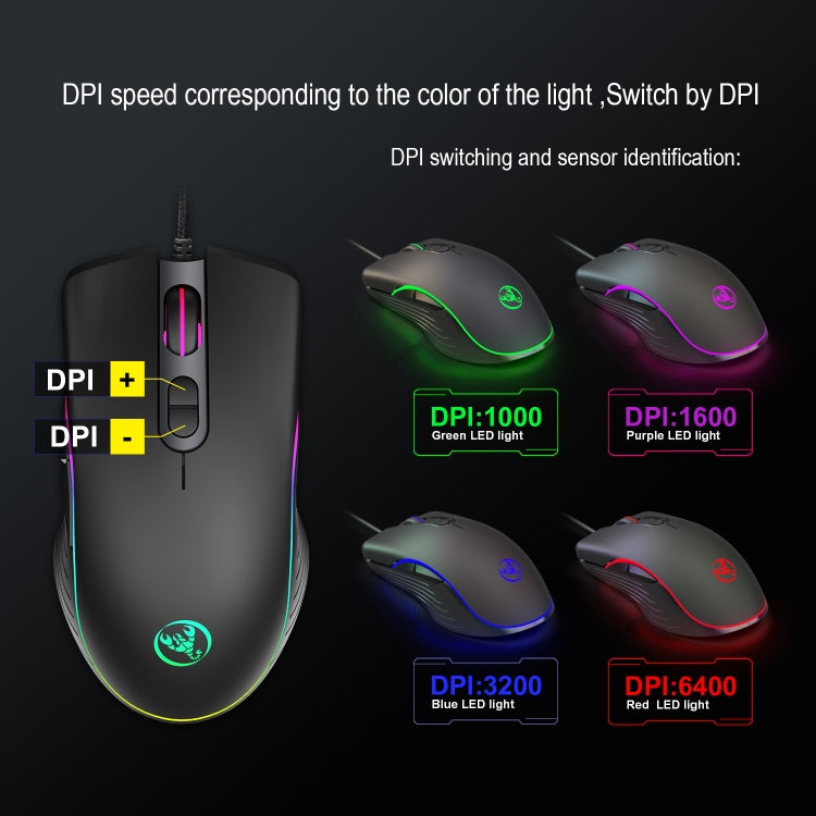 HXSJ A867 USB 6400DPI Four-speed Adjustable RGB Illuminate Wired E-sport Gaming Mouse, Length: 1.5m - Wired Mice by HXSJ | Online Shopping UK | buy2fix