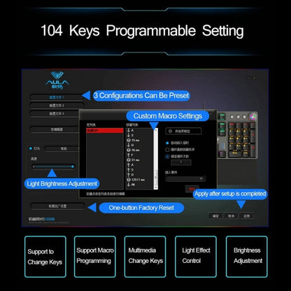 AULA F2088 108 Keys Mixed Light Mechanical Brown Switch Wired USB Gaming Keyboard with Metal Button (Black) - Wired Keyboard by buy2fix | Online Shopping UK | buy2fix
