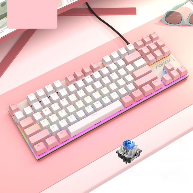 FOREV FV-301 87-keys Blue Axis Mechanical Gaming Keyboard, Cable Length: 1.6m(Pink + White) - Wired Keyboard by buy2fix | Online Shopping UK | buy2fix