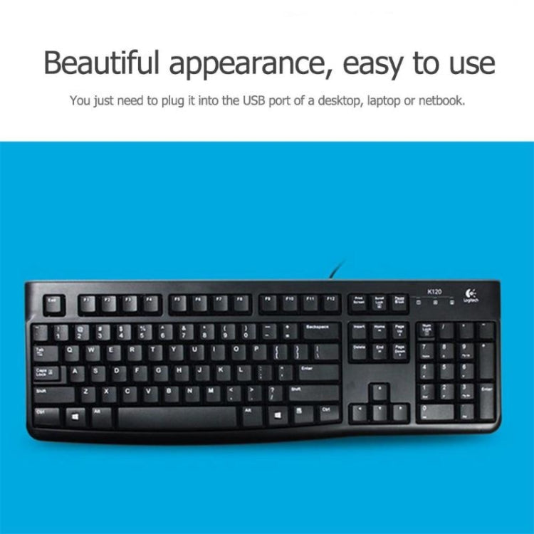Logitech K120 USB Waterproof Splash Wired Keyboard for Desktop Computers / Laptops(Black) - Wired Keyboard by Logitech | Online Shopping UK | buy2fix