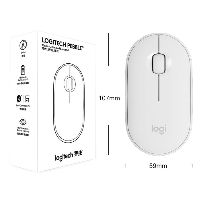 Logitech Pebble Cobblestone Shape Thin 3-keys 1000DPI Mute Wireless Bluetooth Optical Mouse, Wireless Range: 10m (White) - Wireless Mice by Logitech | Online Shopping UK | buy2fix