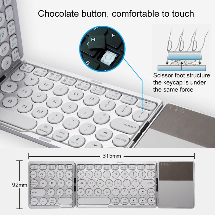 GK408 Three-fold Rechargeable Wireless Bluetooth Keyboard with Touchpad, Support Android / IOS / Windows (Silver) - Wireless Keyboard by buy2fix | Online Shopping UK | buy2fix