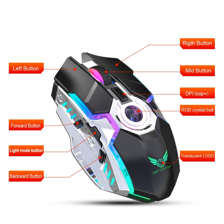 ZERODATE T30 2.4GHz 2400DPI Three-speed Adjustable RGB Backlight Wireless Optical Mouse(Grey) - Wireless Mice by ZERODATE | Online Shopping UK | buy2fix