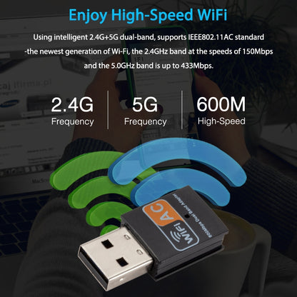 600Mbps AC Dual Band USB WIFI Adapter - USB Network Adapter by buy2fix | Online Shopping UK | buy2fix