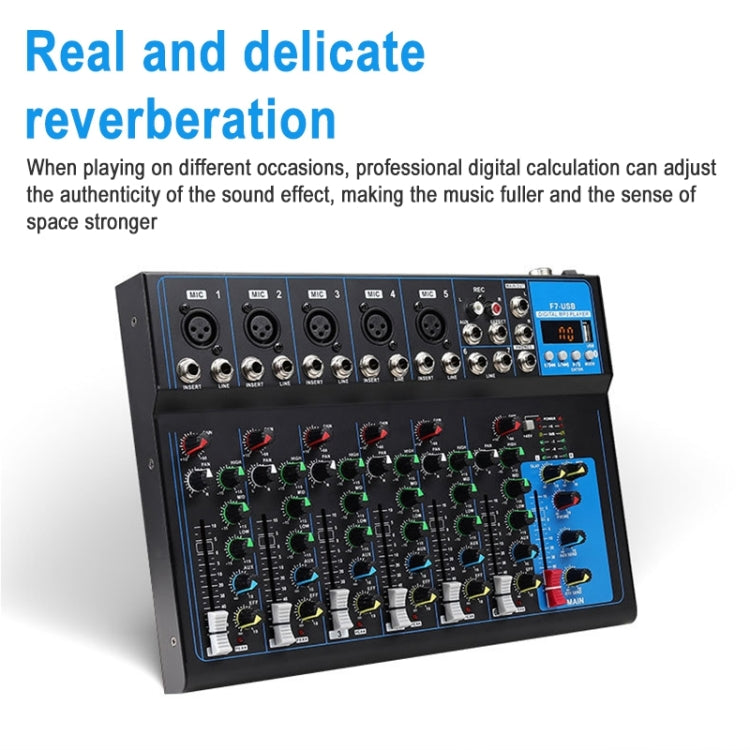 F7 Home 7-channel Bluetooth USB Reverb Mixer, EU Plug(Black) - Consumer Electronics by buy2fix | Online Shopping UK | buy2fix