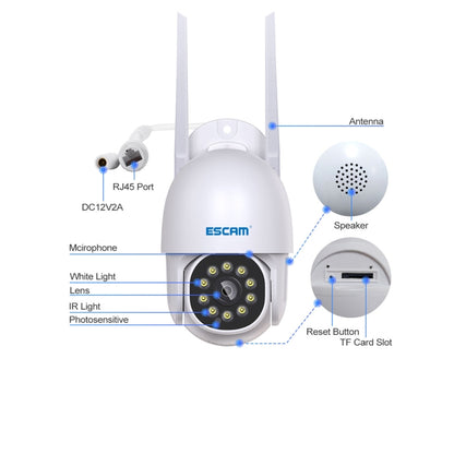 ESCAM PT202 HD 1080P PAN / Tilt / Zoom AI Humanoid Detection WiFi IP Camera, Support Night Vision / TF Card / Two-way Audio(UK Plug) - Security by ESCAM | Online Shopping UK | buy2fix