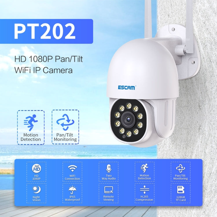 ESCAM PT202 HD 1080P PAN / Tilt / Zoom AI Humanoid Detection WiFi IP Camera, Support Night Vision / TF Card / Two-way Audio(UK Plug) - Security by ESCAM | Online Shopping UK | buy2fix