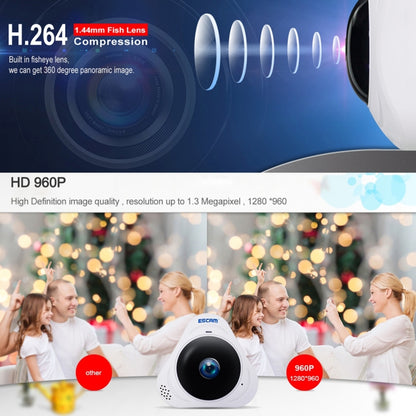ESCAM Q8 960P 360 Degrees Fisheye Lens 1.3MP WiFi IP Camera, Support Motion Detection / Night Vision, IR Distance: 5-10m, AU Plug(White) - Security by ESCAM | Online Shopping UK | buy2fix