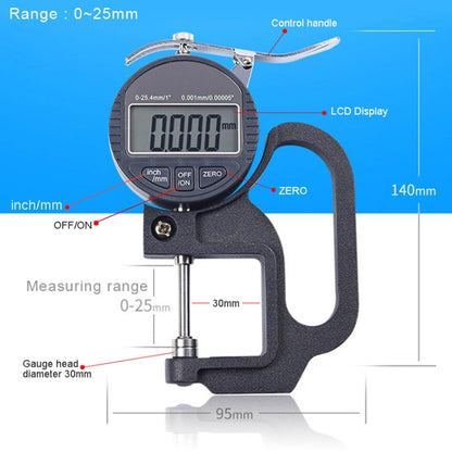 0-25mm Range 30mm Probe Digital Display Percentage Thickness Gauge - Consumer Electronics by buy2fix | Online Shopping UK | buy2fix