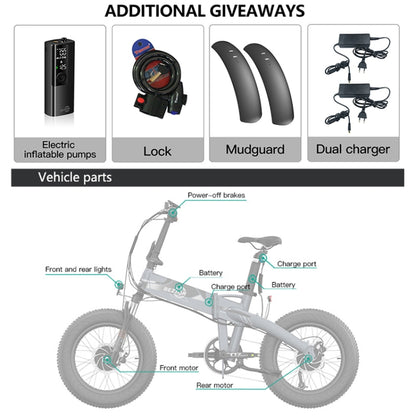 [EU Warehouse] BEZIOR XF005 500W 36V / 16Ah Dual Motor Folding Electric Bicycle with 20 inch Tires, EU Plug(Grey) - Electric Bicycles by BEZIOR | Online Shopping UK | buy2fix