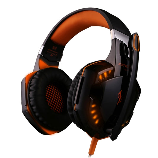 KOTION EACH G2000 Over-ear Game Gaming Headphone Headset Earphone Headband with Mic Stereo Bass LED Light for PC Gamer,Cable Length: About 2.2m(Orange + Black) - Multimedia Headset by KOTION EACH | Online Shopping UK | buy2fix