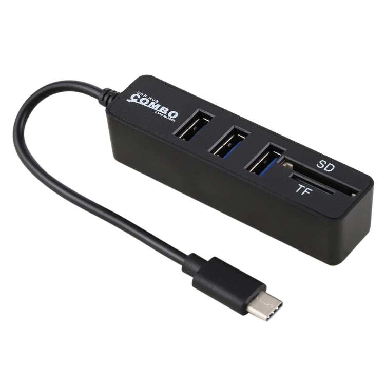 2 in 1 TF & SD Card Reader + 3 x USB Ports to USB-C / Type-C HUB Converter, Total Length: 24cm(Black) - Computer & Networking by buy2fix | Online Shopping UK | buy2fix