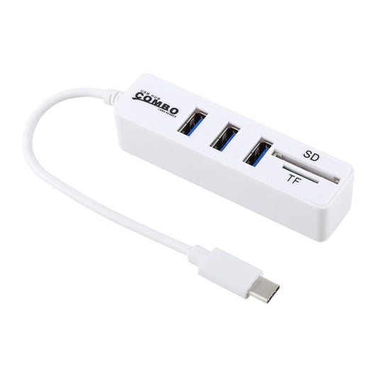 2 in 1 TF & SD Card Reader + 3 x USB Ports to USB-C / Type-C HUB Converter, Total Length: 24cm(White) - Computer & Networking by buy2fix | Online Shopping UK | buy2fix