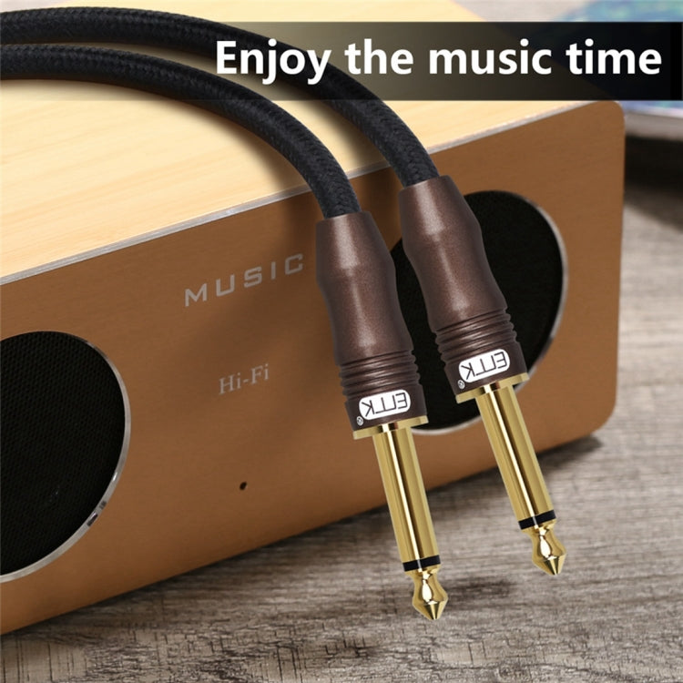 EMK 6.35mm Male to Male 3 Section Gold-plated Plug Cotton Braided Audio Cable for Guitar Amplifier Mixer, Length: 1.5m(Black) - Consumer Electronics by EMK | Online Shopping UK | buy2fix