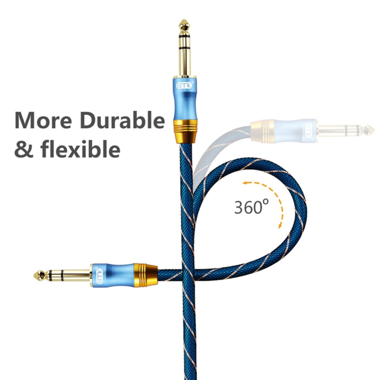 EMK 6.35mm Male to Male 4 Section Gold-plated Plug Grid Nylon Braided Audio Cable for Speaker Amplifier Mixer, Length: 2m(Blue) - Consumer Electronics by EMK | Online Shopping UK | buy2fix