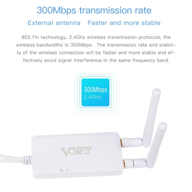 VONETS VAP11S 2.4G Mini Wireless Bridge 300Mbps WiFi Repeater with 2 Antennas - Network Hardware by VONETS | Online Shopping UK | buy2fix