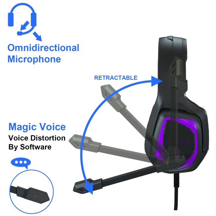 SADES MH602 3.5mm Plug Wire-controlled E-sports Gaming Headset with Retractable Microphone, Cable Length: 2.2m(Black purple) - Multimedia Headset by SADES | Online Shopping UK | buy2fix