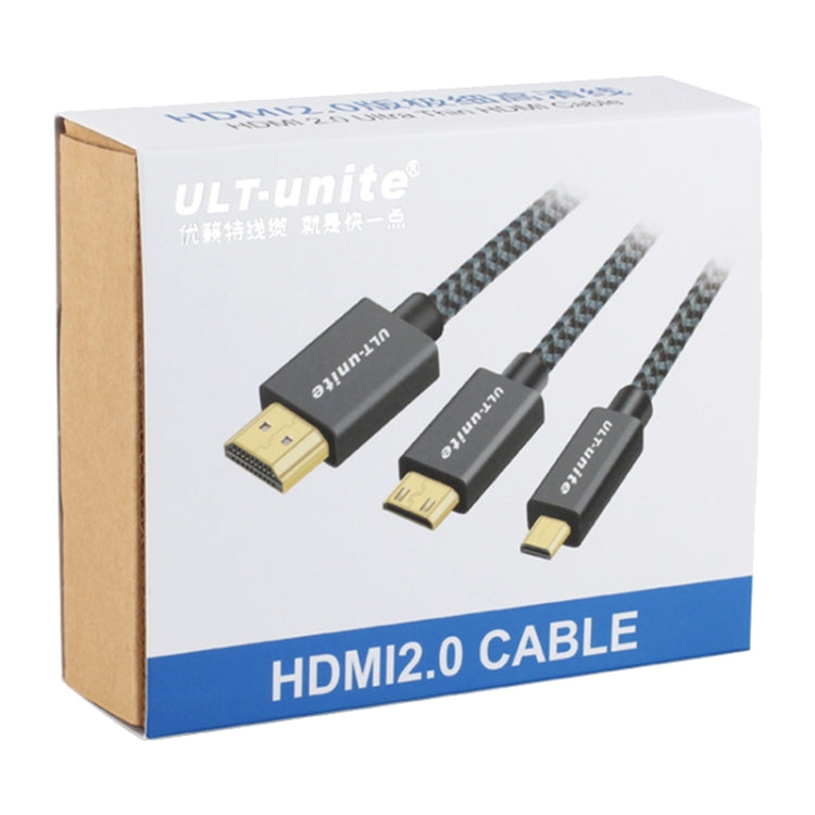 ULT-unite Gold-plated Head HDMI Male to Micro HDMI Male Nylon Braided Cable, Cable Length: 2m(Black) - Cable by ult-unite | Online Shopping UK | buy2fix