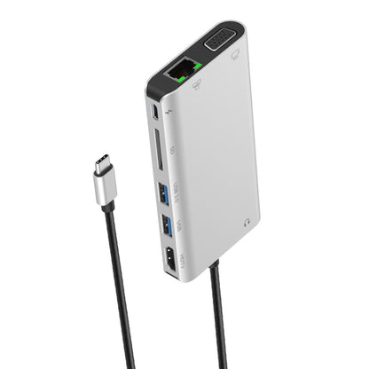 Onten 9591BD 8 in 1 USB-C / Type-C to PD USB-C / Type-C Charging + 100M Ethernet Port + Dual USB 3.0 + HDMI + VGA + SD Card Slot + 3.5mm AUX HUB (Silver) - Computer & Networking by Onten | Online Shopping UK | buy2fix