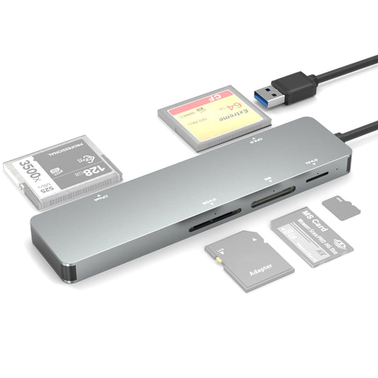 Rocketek CR308 USB3.0 Multi-function Card Reader CF / CFast / SD / MS / TF Card 5 in 1 (Silver Grey) -  by ROCKETEK | Online Shopping UK | buy2fix