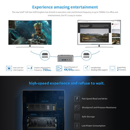 BMAX B3 2022 Windows 11 Mini PC, 16GB+512GB, Intel Jasper Lake N5095, Support HDMI / RJ45 / TF Card, US Plug(Space Grey) -  by BMAX | Online Shopping UK | buy2fix