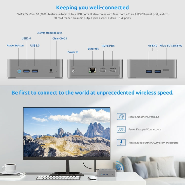 BMAX B3 2022 Windows 11 Mini PC, 16GB+512GB, Intel Jasper Lake N5095, Support HDMI / RJ45 / TF Card, US Plug(Space Grey) -  by BMAX | Online Shopping UK | buy2fix