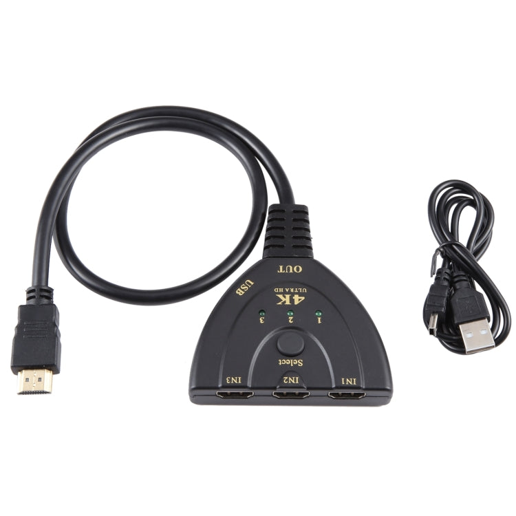 3 x 1 4K 30Hz HDMI Switcher with Pigtail HDMI Cable, Support External Power Supply - Switch by buy2fix | Online Shopping UK | buy2fix