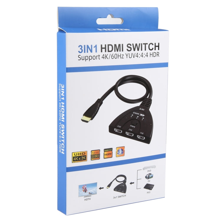 3 x 1 4K 60Hz YUV4:4:4 HDR HDMI Switcher with Pigtail HDMI Cable - Switch by buy2fix | Online Shopping UK | buy2fix