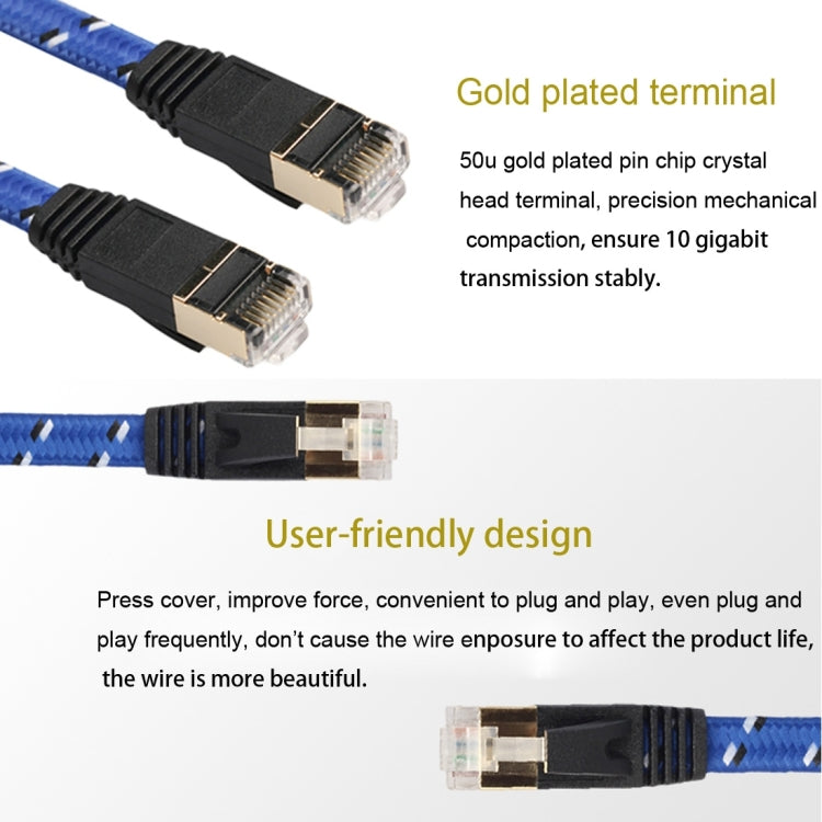 15m Gold Plated CAT-7 10 Gigabit Ethernet Ultra Flat Patch Cable for Modem Router LAN Network, Built with Shielded RJ45 Connector - Lan Cable and Tools by buy2fix | Online Shopping UK | buy2fix