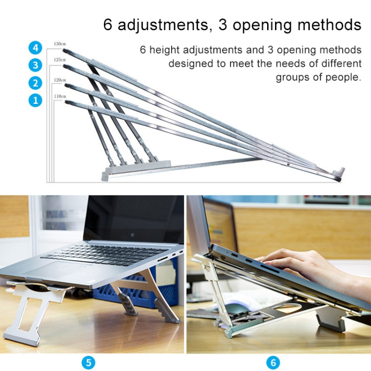 Aluminum Alloy Cooling Holder Desktop Portable Simple Laptop Bracket, Six-stage Support, Size: 21x26cm (Silver) - Laptop Stand by buy2fix | Online Shopping UK | buy2fix