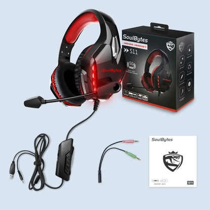 Soulbytes S11 USB + 3.5mm 4 Pin Adjustable LED Light Gaming Headset with Mic (Red) - Multimedia Headset by Soulbytes | Online Shopping UK | buy2fix
