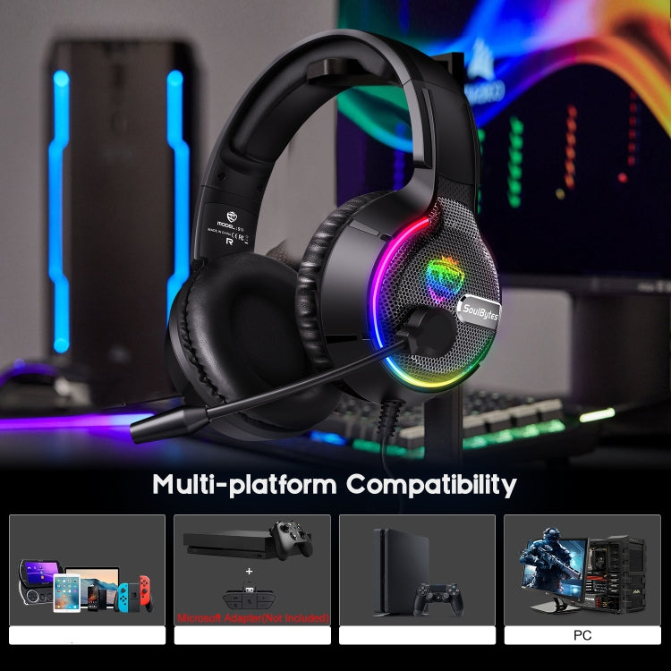 Soulbytes S19 USB + 3.5mm 4 Pin Adjustable RGB Light Gaming Headset with Mic (Black) - Multimedia Headset by Soulbytes | Online Shopping UK | buy2fix