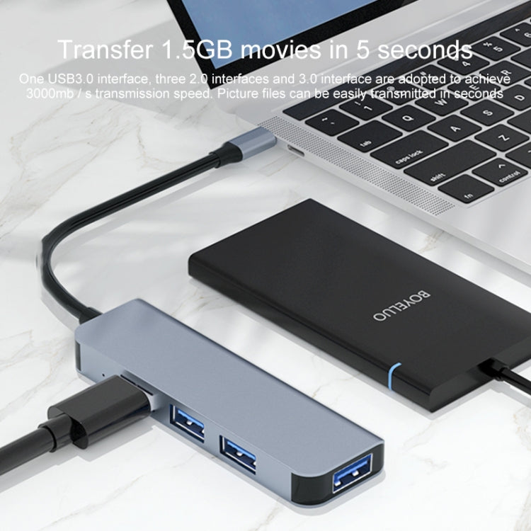 BYL-2013T 4 in 1 USB-C / Type-C to USB 3.0 x 1 + USB 2.0 x 3 HUB Adapter - Computer & Networking by buy2fix | Online Shopping UK | buy2fix