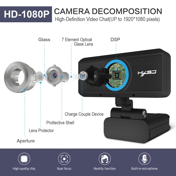 HXSJ S4 1080P Adjustable 180 Degree HD Manual Focus Video Webcam PC Camera with Microphone(Black) - Computer & Networking by HXSJ | Online Shopping UK | buy2fix