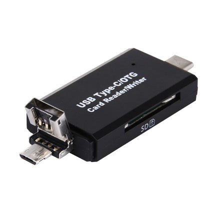 3 in 1 USB-C / Type-C 3.1 to USB 2.0 + Micro USB + SD(HC) + Micro SD Card Reader Adapter with OTG Function(Black) - U Disk & Card Reader by buy2fix | Online Shopping UK | buy2fix