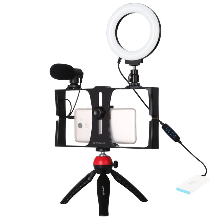 PULUZ 4 in 1 Vlogging Live Broadcast Smartphone Video Rig + 4.7 inch 12cm Ring LED Selfie Light Kits with Microphone + Tripod Mount + Cold Shoe Tripod Head for iPhone, Galaxy, Huawei, Xiaomi, HTC, LG, Google, and Other Smartphones(Red) - Camera Accessories by PULUZ | Online Shopping UK | buy2fix