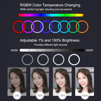 PULUZ 7.9 inch 20cm USB RGB Dimmable LED Dual Color Temperature LED Curved Light Ring Vlogging Selfie Photography Video Lights with Phone Clamp(Black) - Ring Light by PULUZ | Online Shopping UK | buy2fix