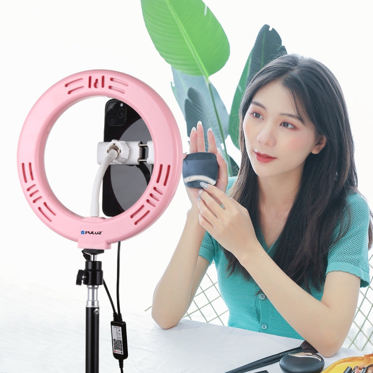 PULUZ 7.9 inch 20cm USB RGB Dimmable LED Dual Color Temperature LED Curved Light Ring Vlogging Selfie Photography Video Lights with Phone Clamp(Pink) - Ring Light by PULUZ | Online Shopping UK | buy2fix