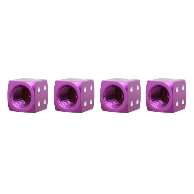 Universal 8mm Dice Style Aluminium Alloy Car Tire Valve Caps, Pack of 4(Purple) - In Car by buy2fix | Online Shopping UK | buy2fix