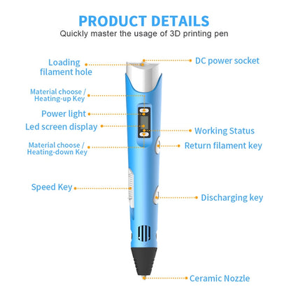 Hand-held 3D Printing Pen, EU Plug(Blue) - Consumer Electronics by buy2fix | Online Shopping UK | buy2fix