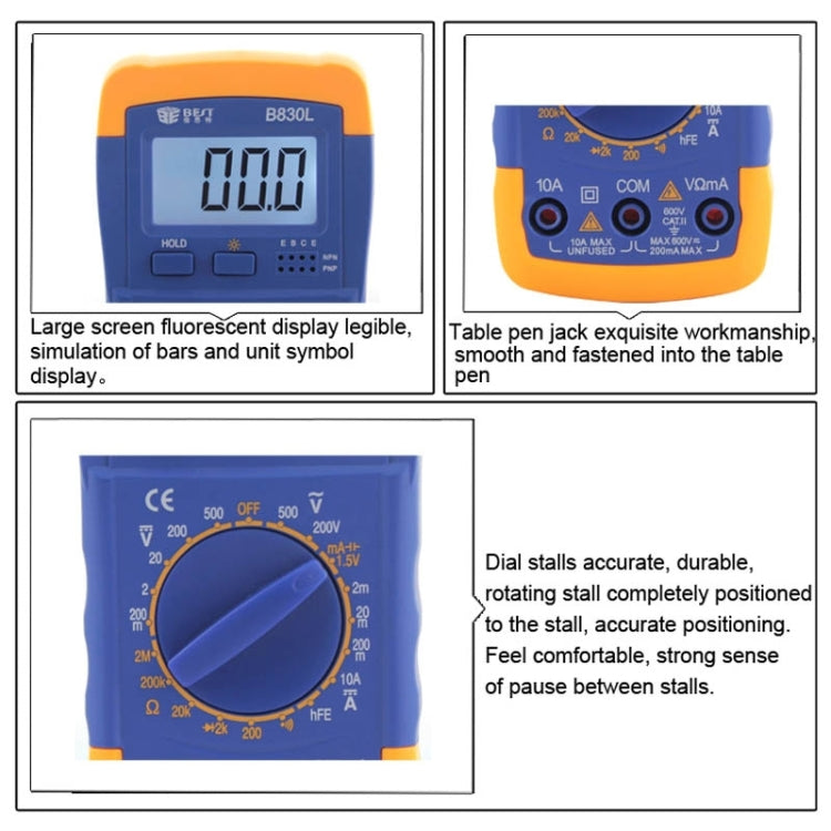 BEST BST- B830L 9V LCD Screen Display Digital Multimeter - Consumer Electronics by BEST | Online Shopping UK | buy2fix